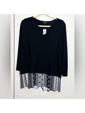 J Jill Wearever Black Rayon Contrasting Trim Tunic Top Size L NWT